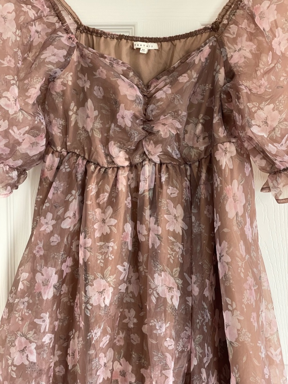 Floral Puff Sleeve Mini Dress Women’s Medium Cottagecore Prairie Wedding Guest - Picture 7 of 7